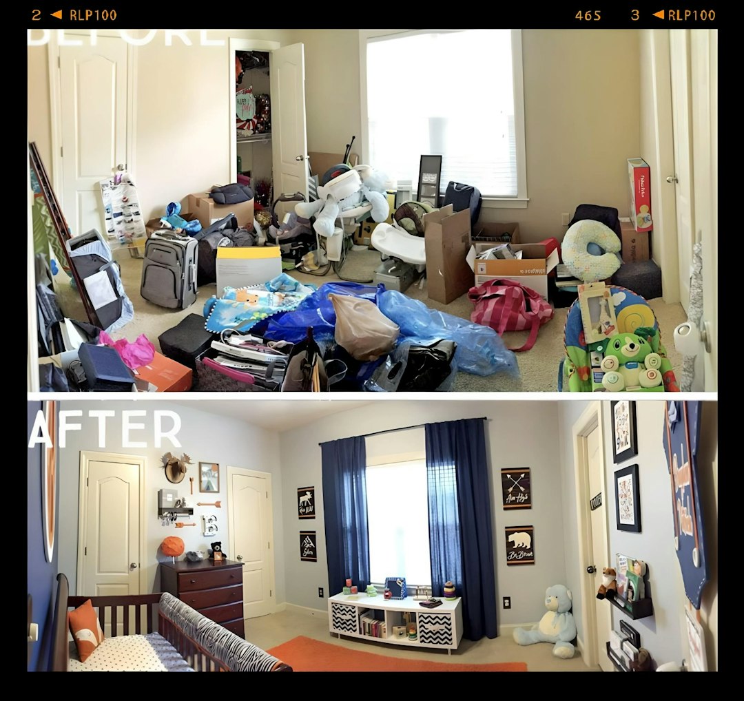 Before and after nursery declutter